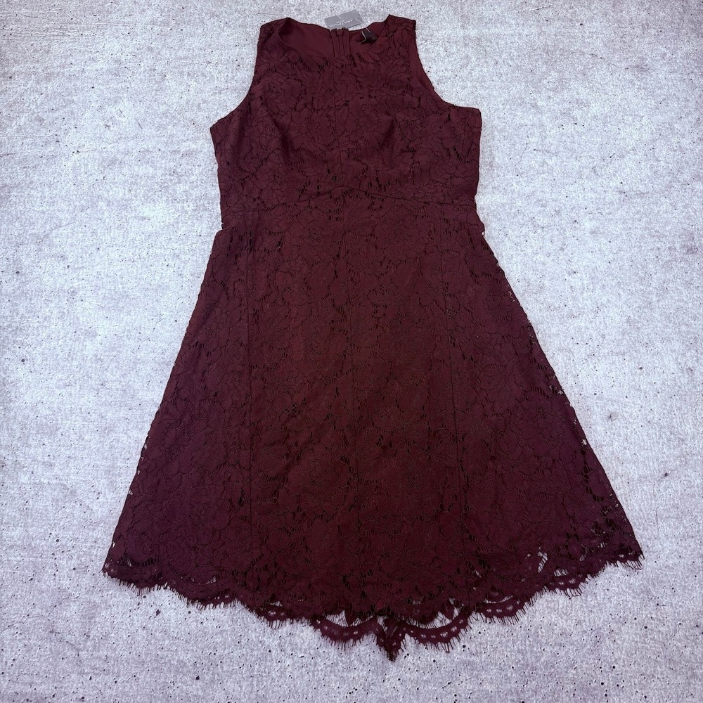 Ann Taylor Petite Burgundy Floral Lace Sleeveless Flare Dress 2P NWT 19857190